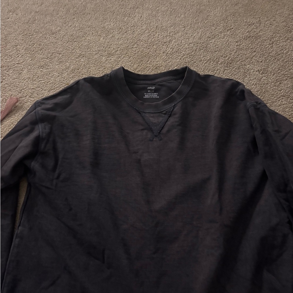 aerie Black V‑Stitch Crewneck Sweatshirt